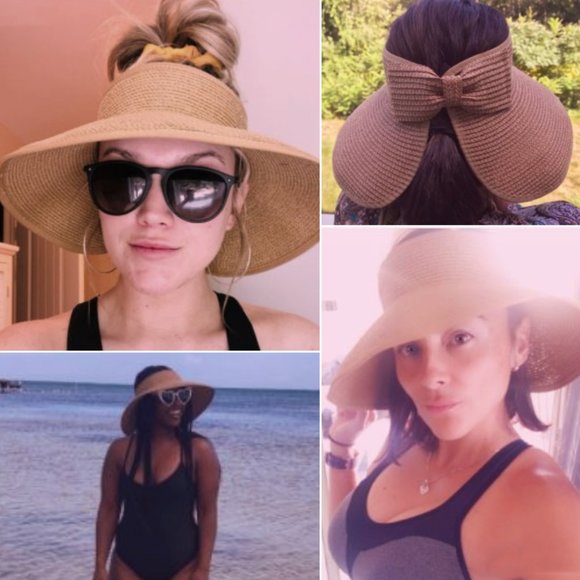 Wide Brim Roll Up Straw Beach Hat Brim Sun Visor - Picture 3 of 4